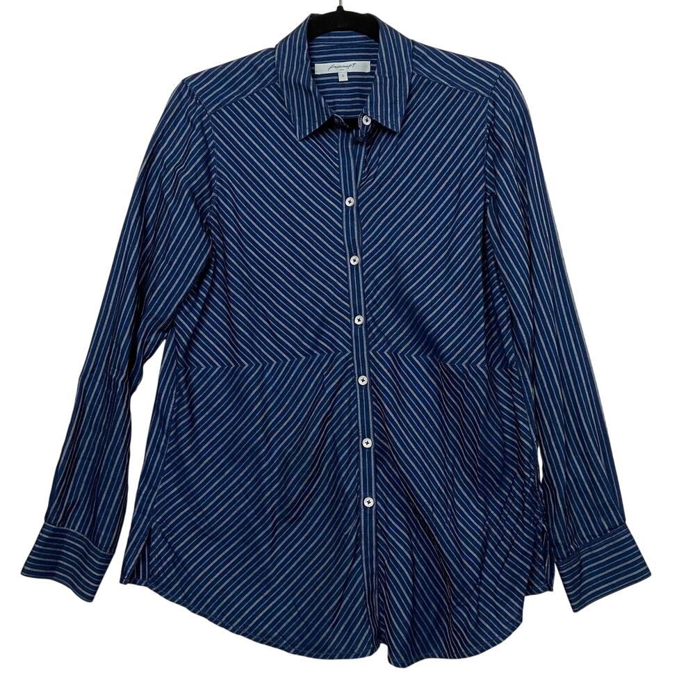 Foxcroft Women's Blue Chambray Lyocell Striped Button Front Shirt Size 6 Career